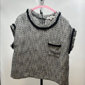 LOFT Women's Black and White Textured Blouse